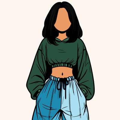 realistic girl faceless with baggy pants and a crop top