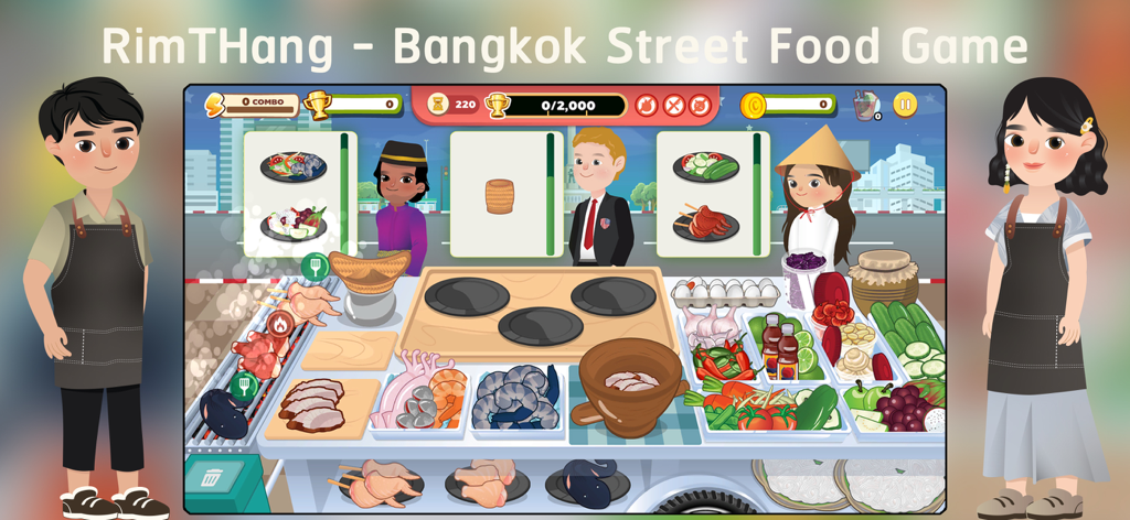 RimTHang - RimTHang Bangkok Street Food Game gameplay showing characters and a food stall