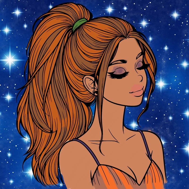 realistic girl with a high ponytail