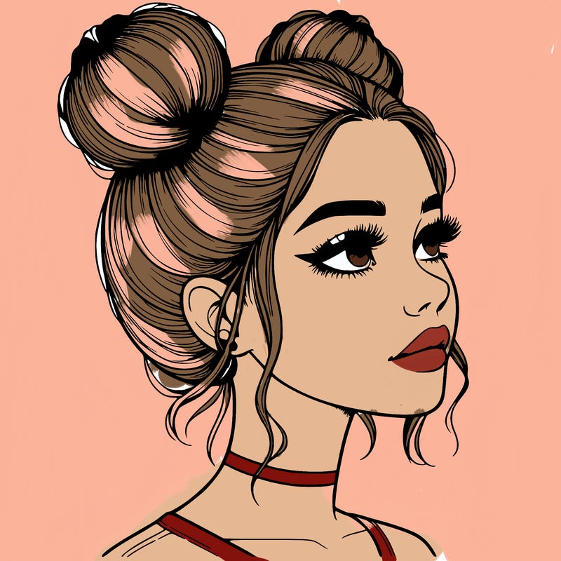 realistic girl with buns on the top of her head