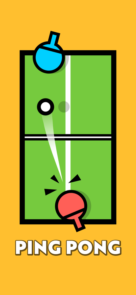 Uma visão minimalista de cima para baixo de uma partida de pingue-pongue para 2 jogadores com raquetes azuis e vermelhas