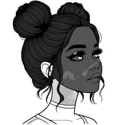 realistic girl with buns on the top of her head