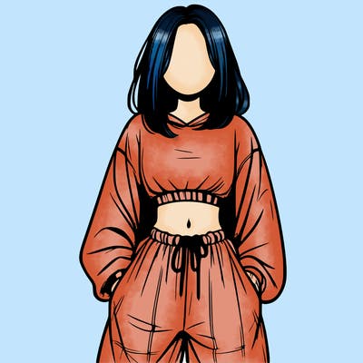 realistic girl faceless with baggy pants and a crop top