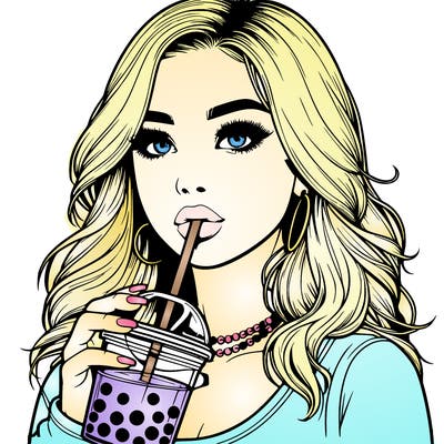 realistic girl drink a boba