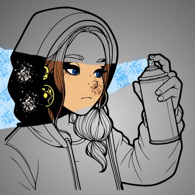 a realistic girl, spray painting