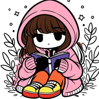 girl in oversized hoodie reading a book