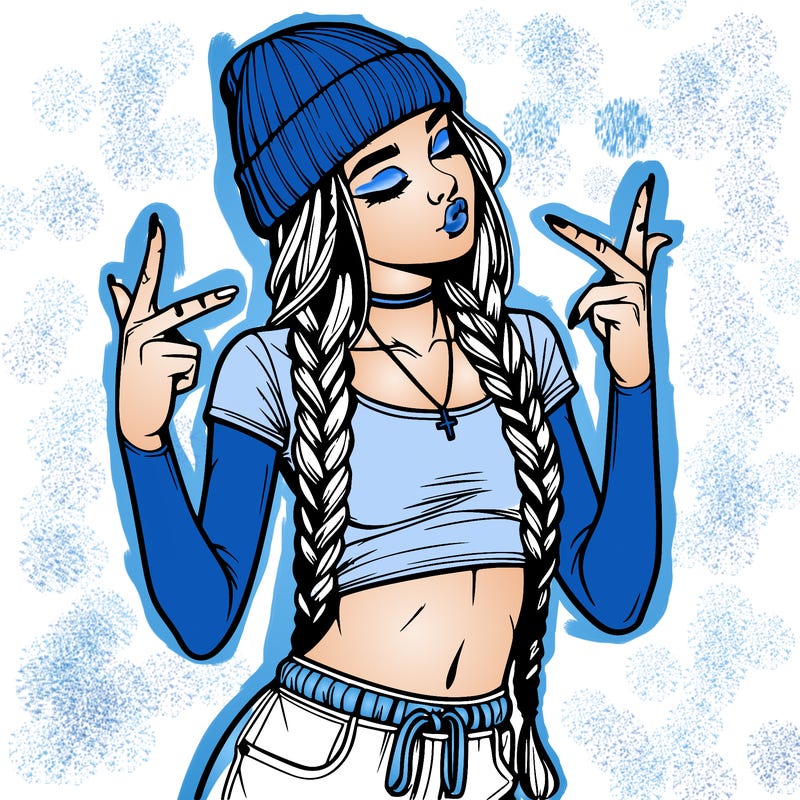 realistic teenage girl with braids and a beanie and crop top doing 🫶🏼
