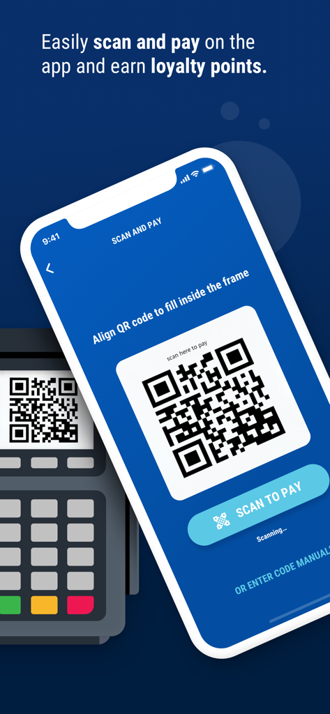 Engen 1 app - App Engen 1 mostrando la función de escaneo y pago con un código QR en la pantalla de un smartphone