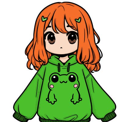 girl wearing frogging sweatshirt