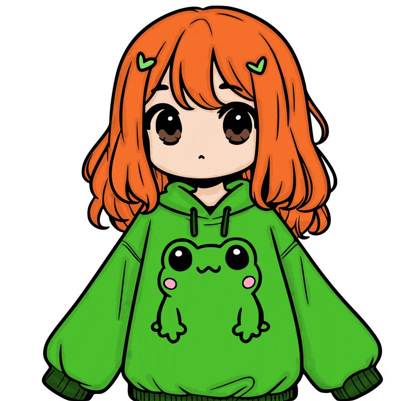 girl wearing frogging sweatshirt