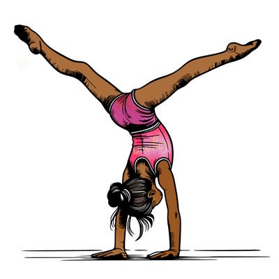 realistic gymnastic hand stand girl in four splits