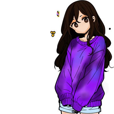 manga teen girl  in a sweater and baggy pants