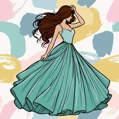 realistic woman with dress flowing in the wind