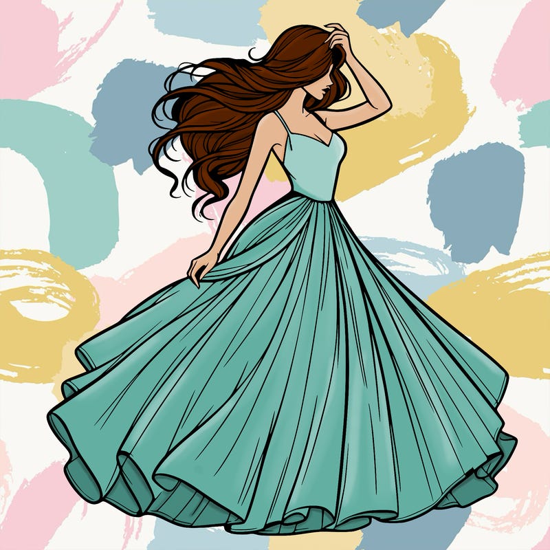 realistic woman with dress flowing in the wind