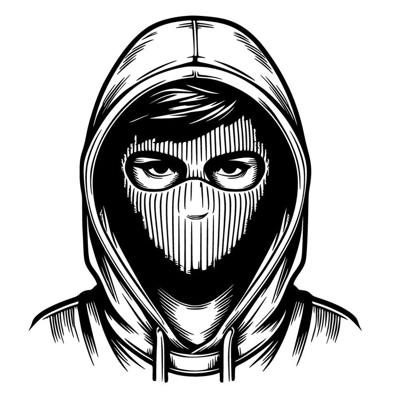 realistic person with a hoddie and ski mask
