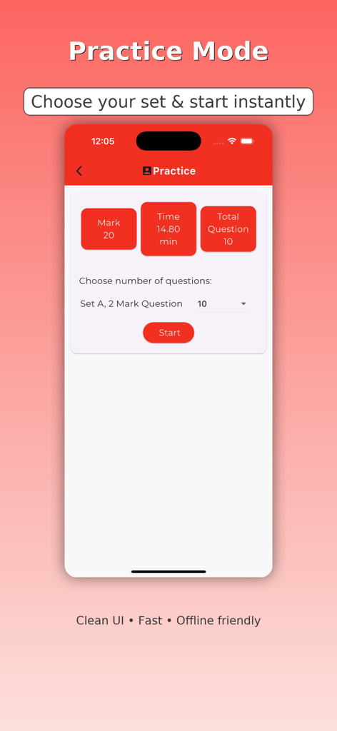Flight Attendant Exam Quiz - Flight Attendant Exam Quiz practice mode screen with customizable quiz settings