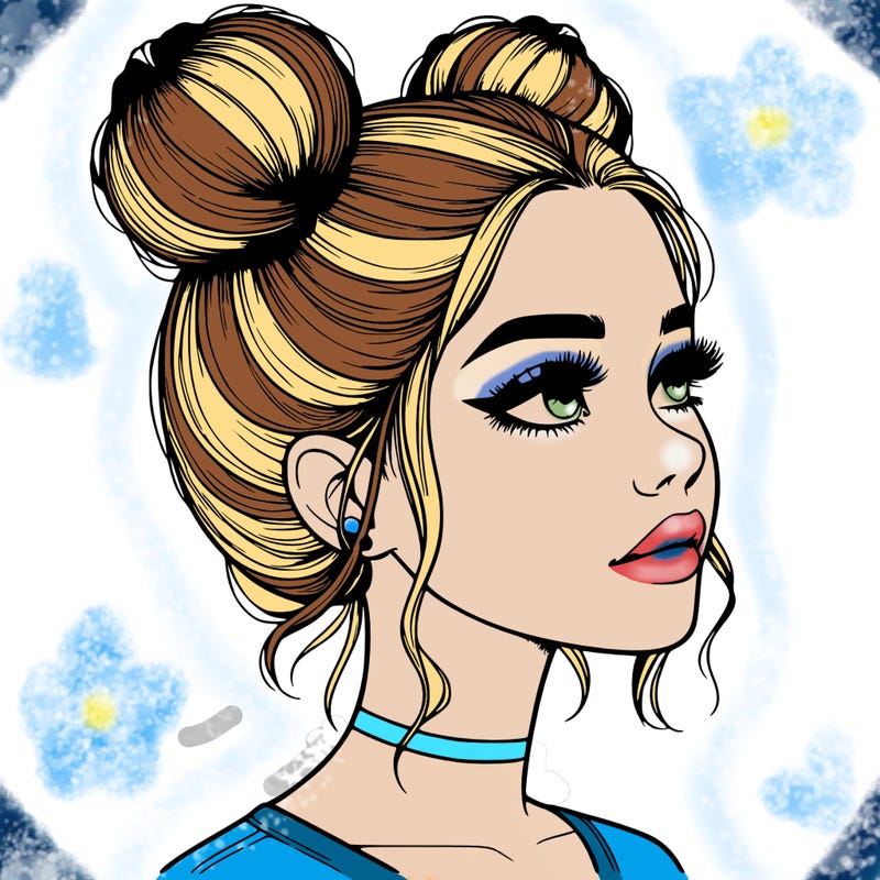 realistic girl with buns on the top of her head