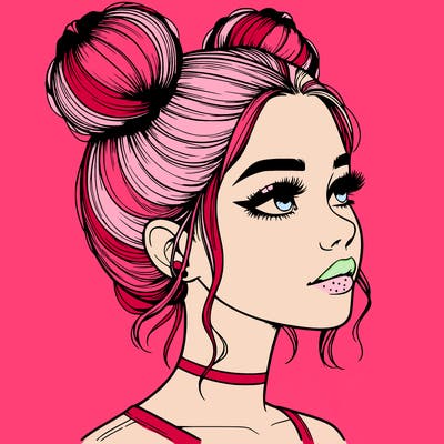 realistic girl with buns on the top of her head