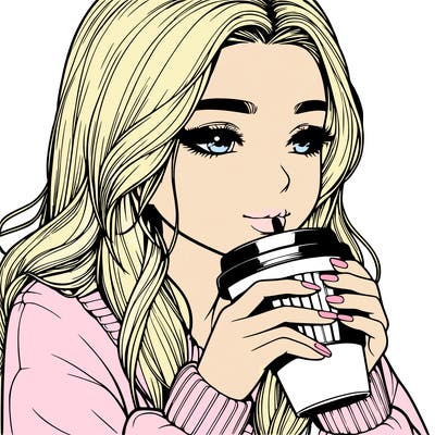realistic girl drinking coffee