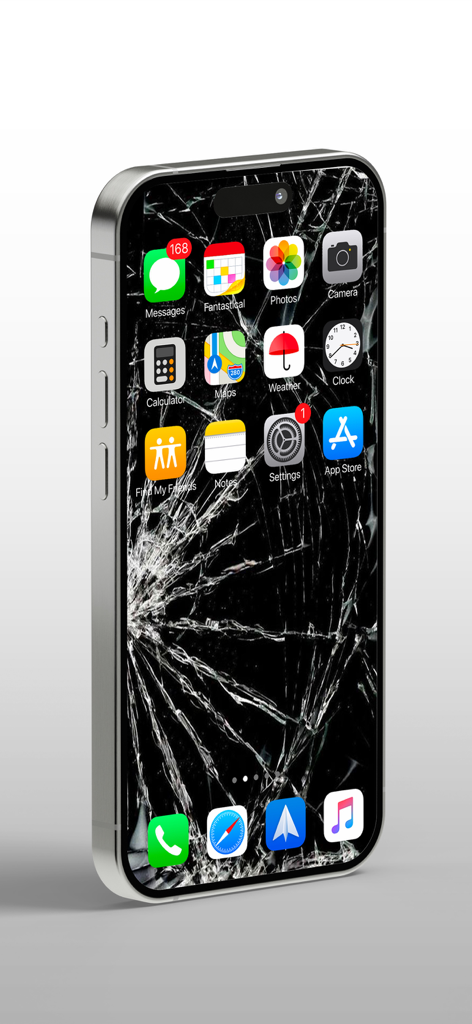 Realistic broken screen wallpaper on an iPhone home screen