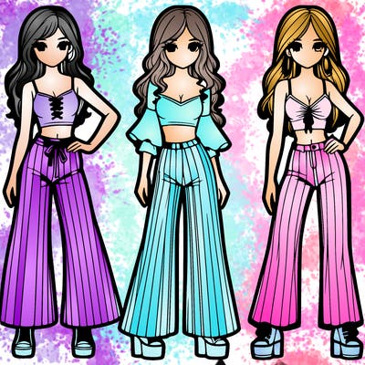 girls with flare pants and crop tops realistic