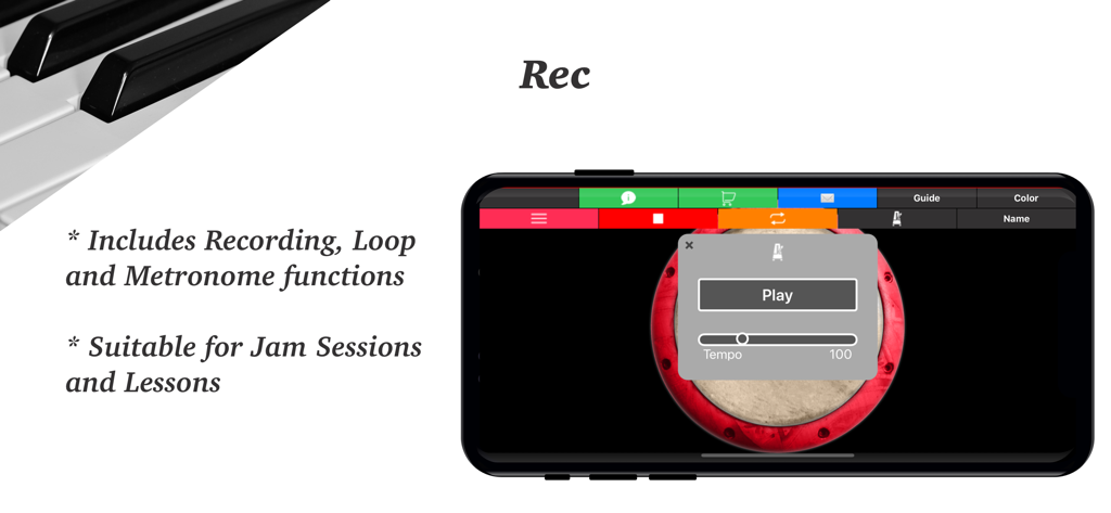 Interfaz de grabación y metrónomo de la aplicación Darbuka percussion drums