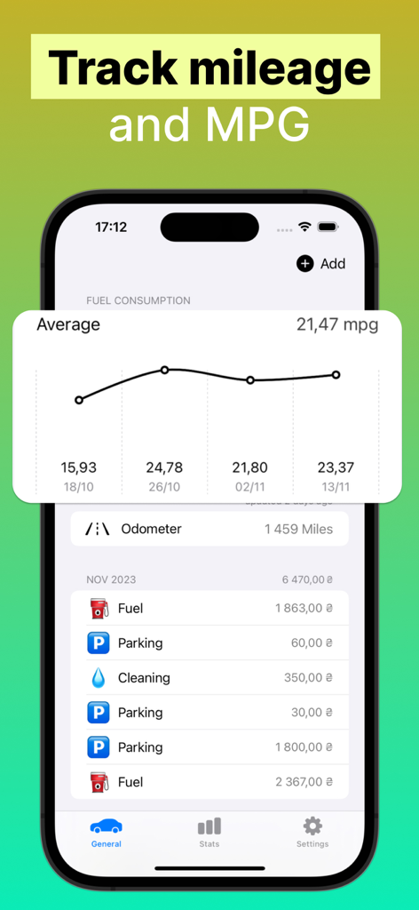 Car log & Gas mileage tracker - Car mileage and MPG tracking dashboard in the CarLog app