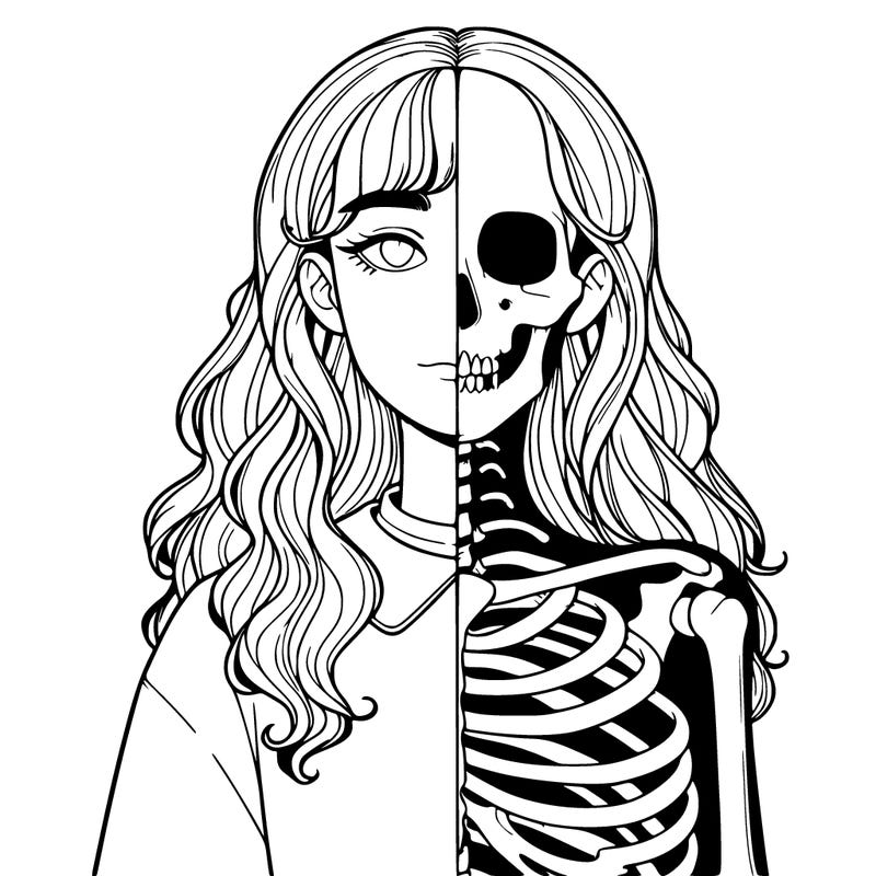 realistic girl half body half skeleton