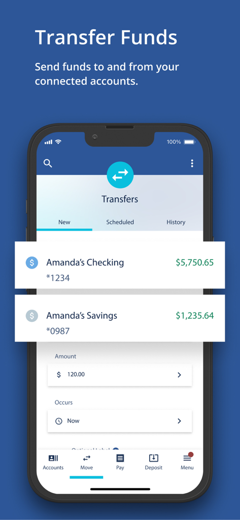Travis Credit Union mobile app fund transfer interface