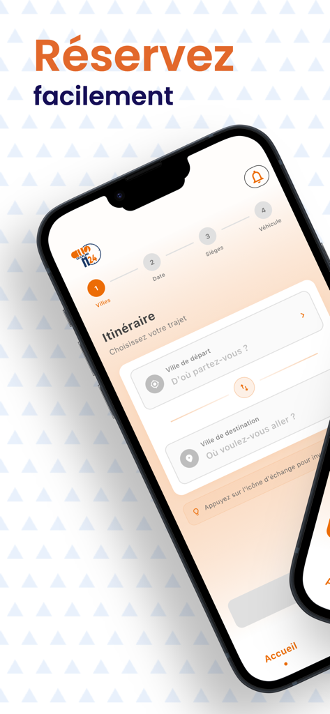Allo Dakar H24 - Écran de réservation de trajet Allo Dakar H24 pour les déplacements au Sénégal