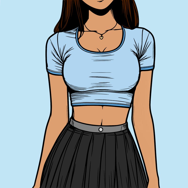 realistic girl wearing crop top and skirt
