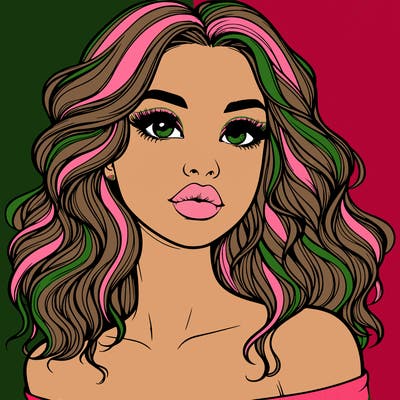 realistic girl with wavy hair and lips