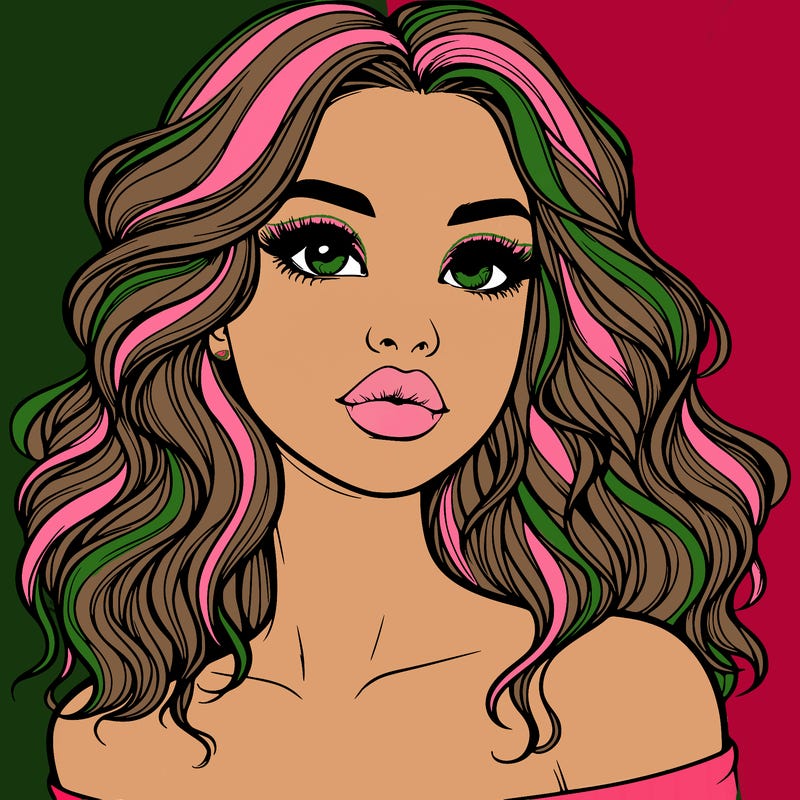 realistic girl with wavy hair and lips