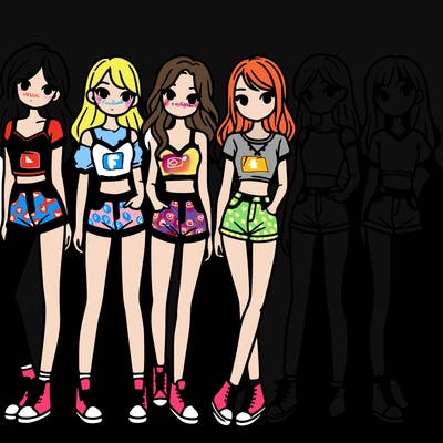 a group of girls wearing crop tops and shorts