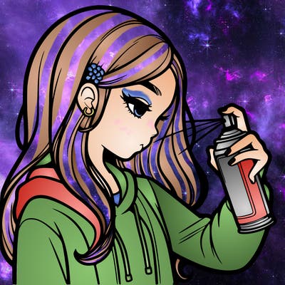 a realistic girl spray painting