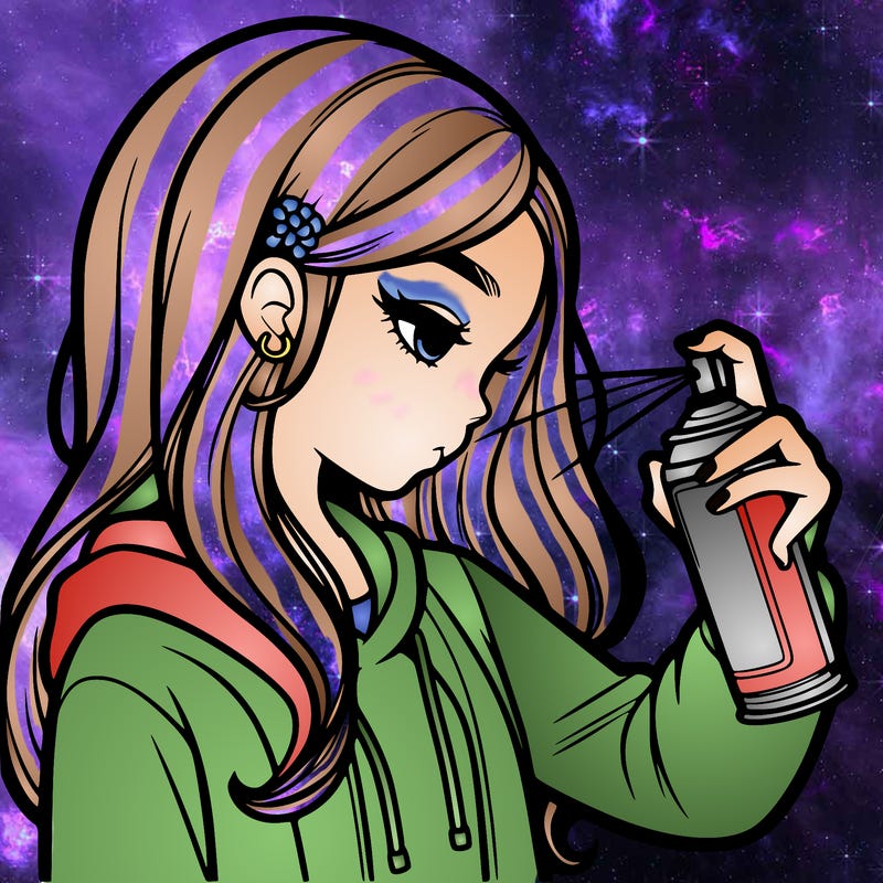 a realistic girl spray painting