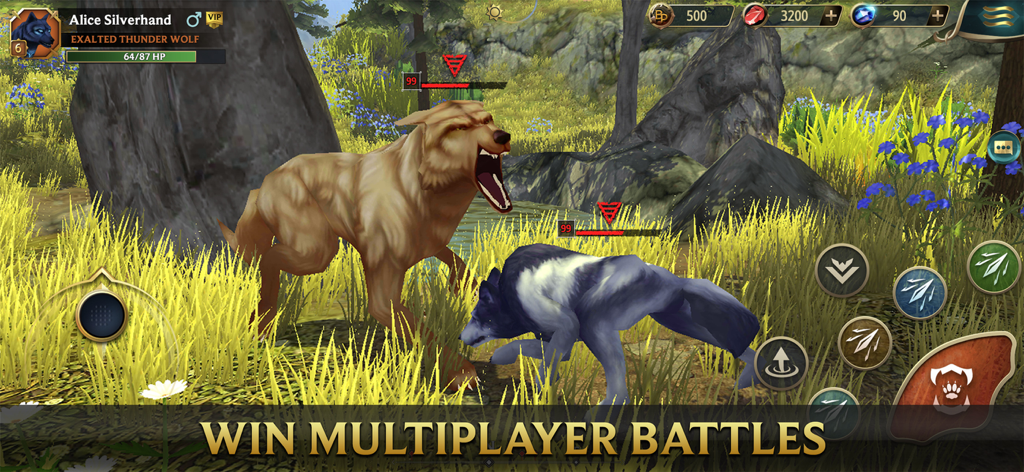 Wolf Tales - Online RPG Sim 3D - Deux loups se battant dans une bataille multijoueur dans Wolf Tales RPG Sim