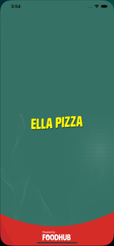 Ella Pizza - Ella Pizza mobile app splash screen featuring yellow text on a green background with the Foodhub logo at the bottom.