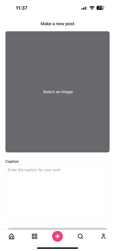 Sense N' Style - Interfaz para crear una nueva publicación en la app de networking de moda Sense N Style