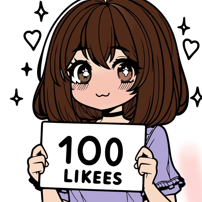 anima girl holding a 100 likes sign in her hand
