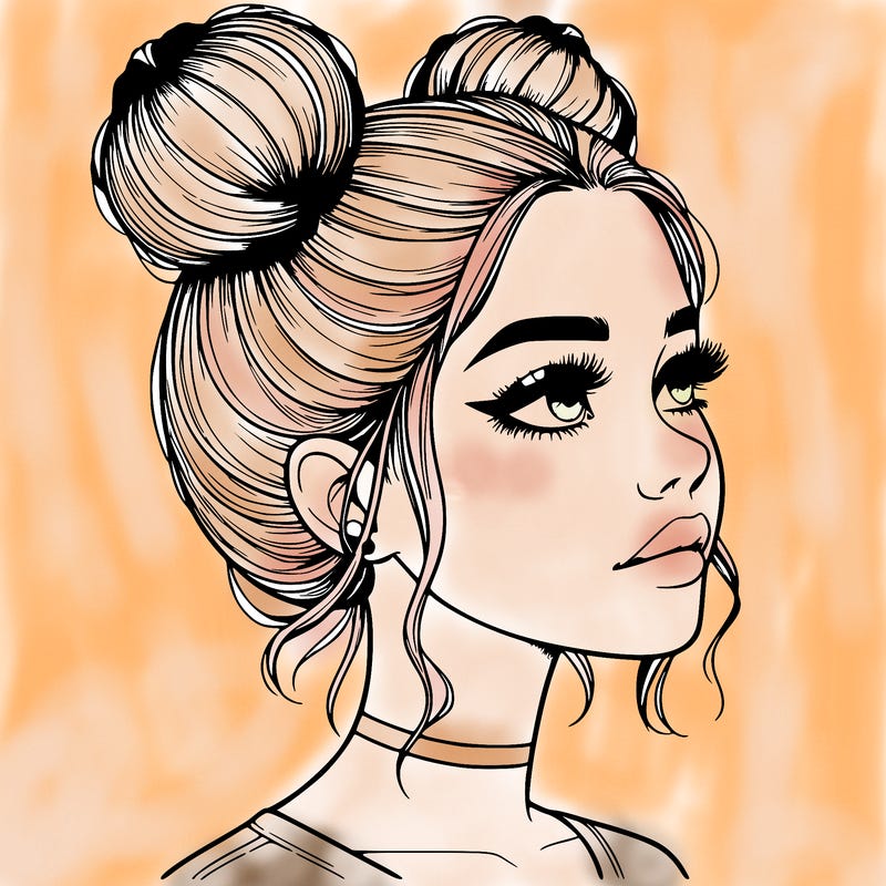 realistic girl with buns on the top of her head