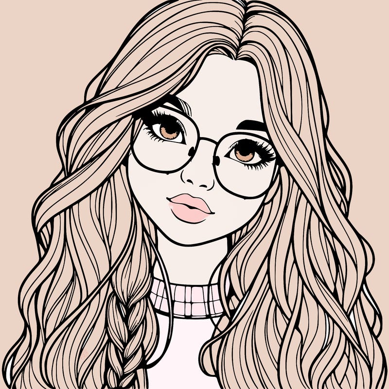 girl with long hair and freckles and glasses realistic