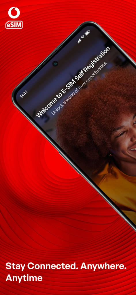 Welcome screen of the Vodacom eSIM app for instant self registration