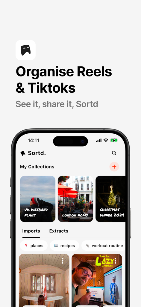 Albo: Save & Organize - Albo app interface displaying organized collections of saved social media content like Reels and Tiktoks