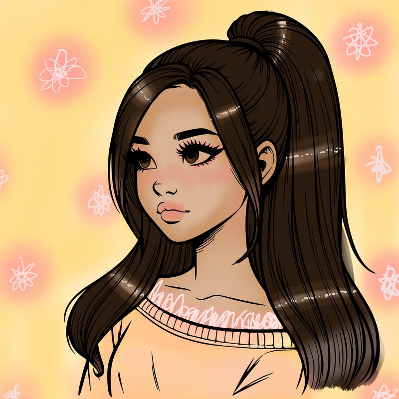 realistic girl with a high ponytail