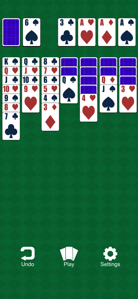 Klondike Kings Solitaire - Classic Klondike Solitaire gameplay interface with a green felt background