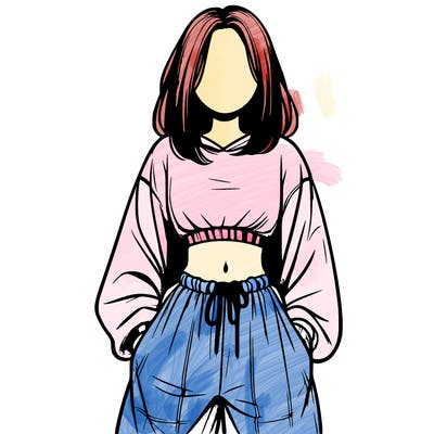 realistic girl faceless with baggy pants and a crop top