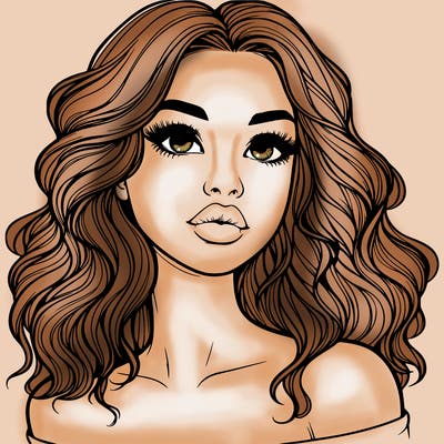 realistic girl with wavy hair and lips