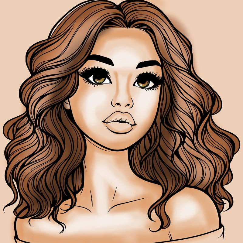 realistic girl with wavy hair and lips