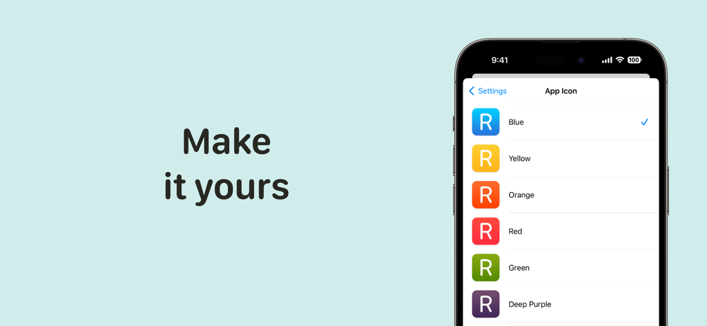 Random Number Generator. RNG - Écran d'iPhone montrant diverses options de couleurs pour l'icône de l'application Générateur de Nombres Aléatoires.
